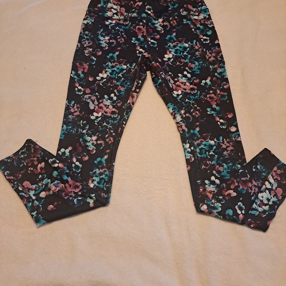 Avia Floral Leggings - Black with Teal & Pink